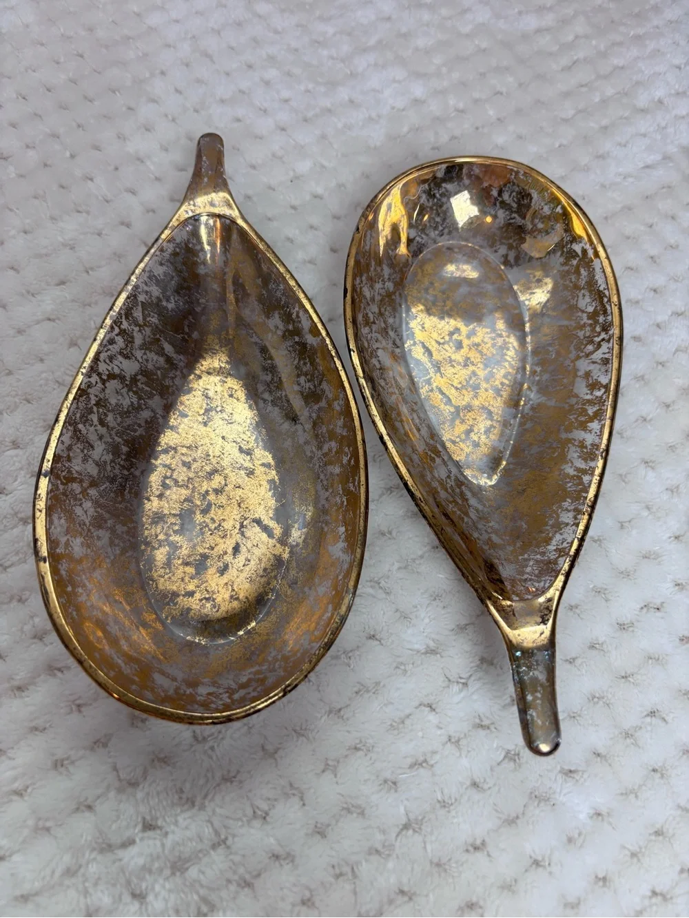 Gold Metallic Leaf-Shaped Decorative Dishes - Set of 2